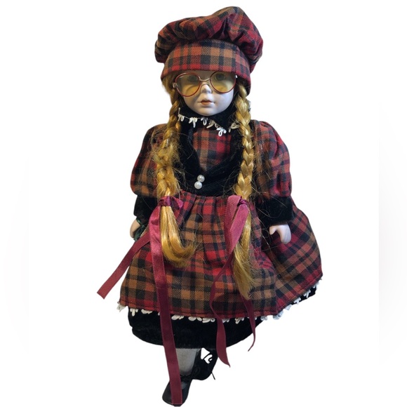 Vintage Porcelain Doll Plaid Tartan Dress - Picture 1 of 15